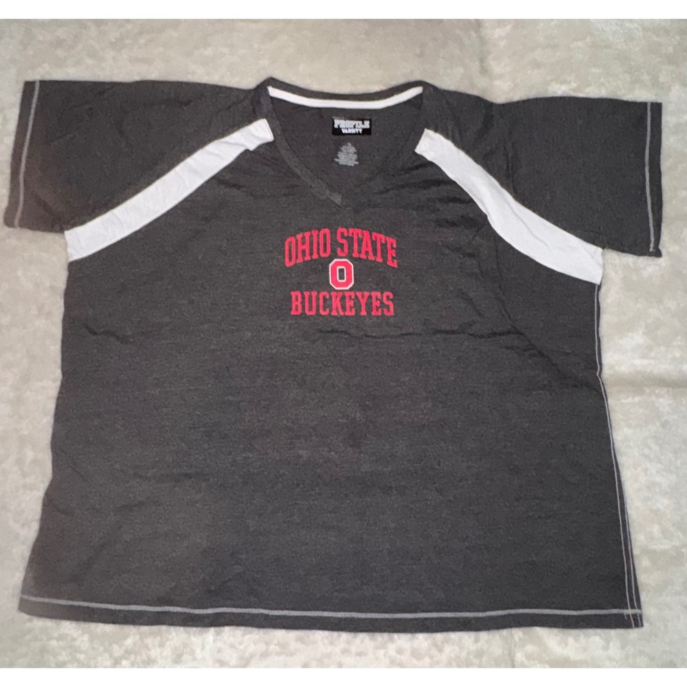 Profile Varsity Ohio State Buckeyes V-Neck T-Shirt Gray White Women 4X E93875-C